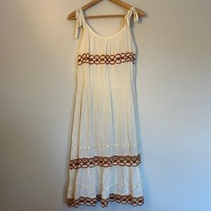 Vintage 70s Cream Midi Dress with Crochet Lace